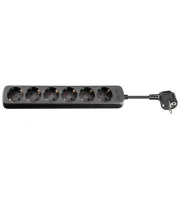 6 voudige Stekkerdoos, zwart 3 meter