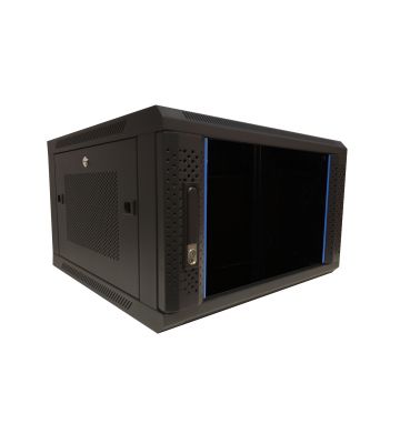 6U wandkast met glazen deur - geperforeerde zijpanelen 600x600x368mm