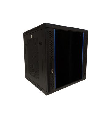 12U wandkast met glazen deur - geperforeerde zijpanelen 600x600x635mm