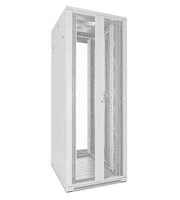 47U witte patchkast met dubbele geperforeerde voor- en achterdeuren 800x800x2200mm (BxDxH)