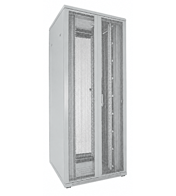 42U witte patchkast met dubbele geperforeerde voor- en achterdeuren 800x800x2000mm (BxDxH)