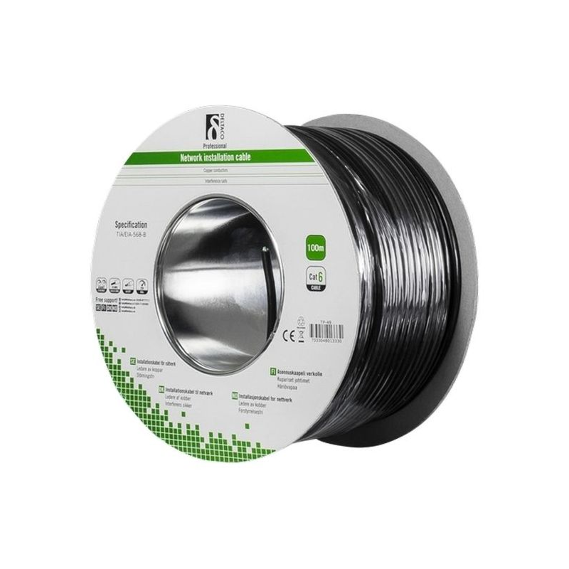Alfaco Cat6 U/UTP 100m buitenkabel 250MHz op rol stug 100% koper LSZH (Eca)