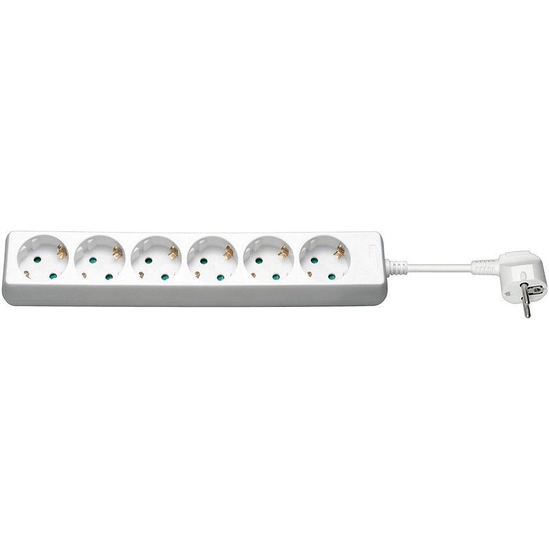 6 voudige Stekkerdoos, wit 3 meter