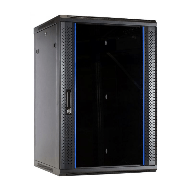 22U wandkast met glazen deur 600x600x1100mm (BxDxH)