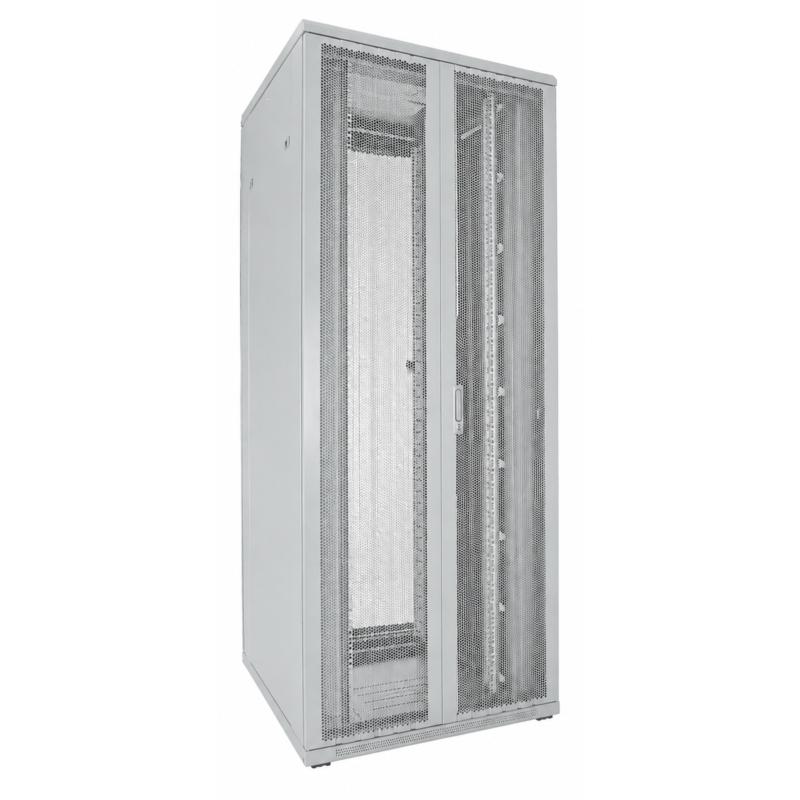 42U witte patchkast met dubbele geperforeerde voor- en achterdeuren 800x800x2000mm (BxDxH)