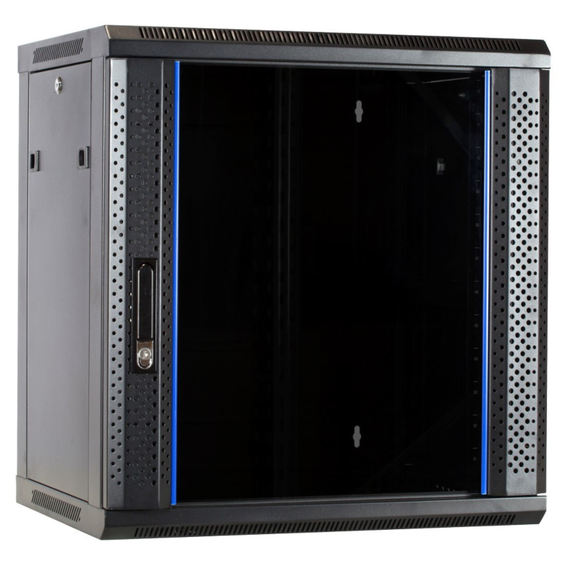 12U wandkast met glazen deur 600x450x635mm (BxDxH)